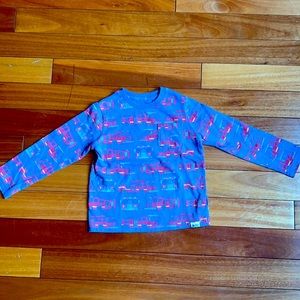 These adorable little Gap long sleeve shirt is size 4T and blue with red trains!